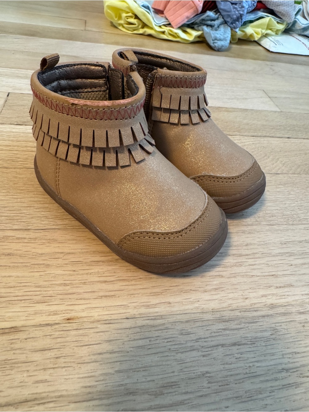Stride Rite Girls Tan Fringe Ankle Boots